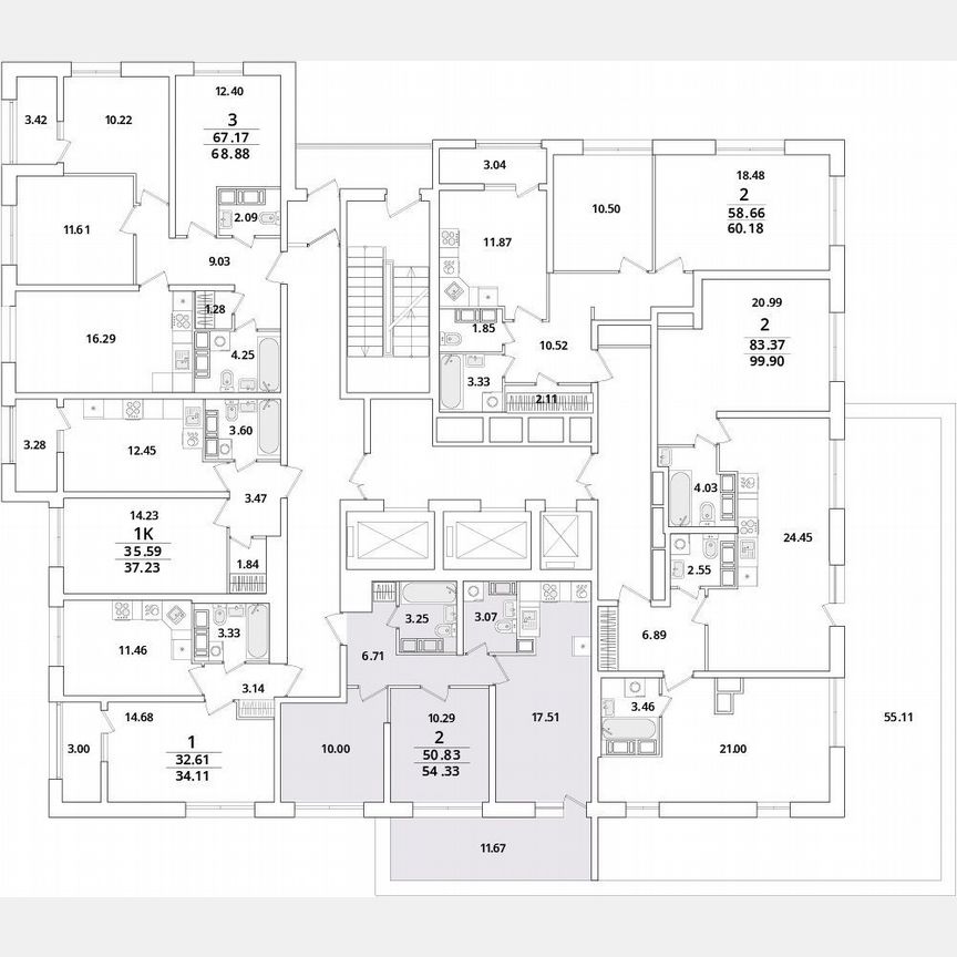 2-к. квартира, 54,3 м², 16/22 эт.