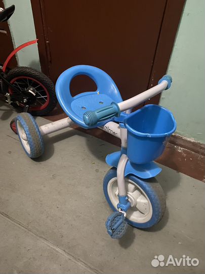 Велосипед детский трехколесный синий с корзиной