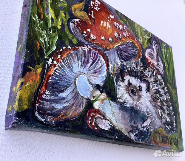 Картина маслом на холсте Мухомор 30х20 см