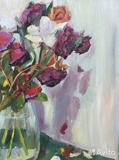 Картина маслом «Увядающие розы»