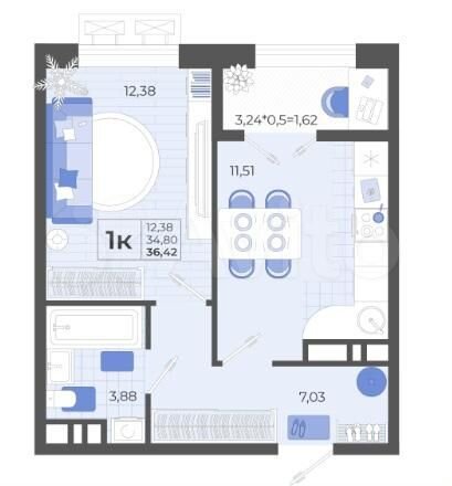 1-к. квартира, 36,4 м², 3/14 эт.
