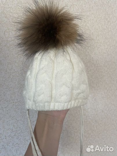 Шапка зимняя 0-4 мес с натуральным помпоном