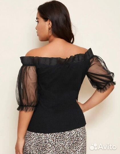 Shein Топ с сетчатыми рукавами и оборками