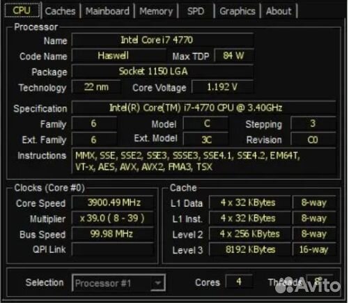 Процессор intel Core i7-4770, 4x3400MHz OEM