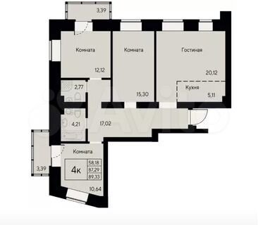 4-к. квартира, 89,3 м², 8/8 эт.