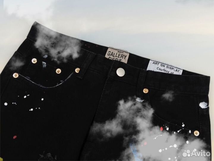 Джинсы Gallery dept черные рваные с элементами