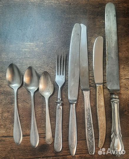 Старые ложки, столовые ножи, вилки СССР и тд