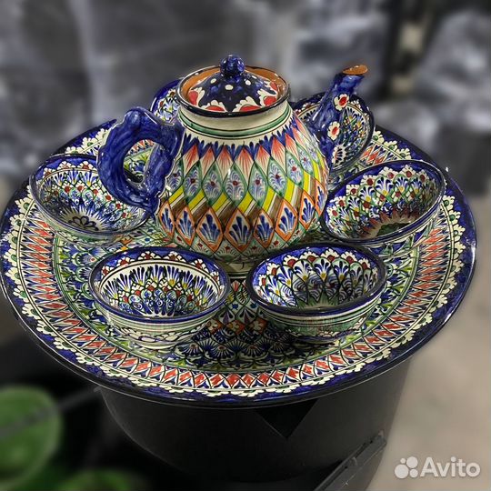 Чайный набор из 8 предметов, синий