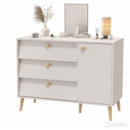 Комод с дверкой и тремя ящиками Афина 4-44901, цвет кашемир серый, 110х45,3х83 см