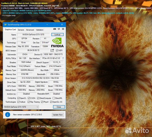 Видеокарта evga GTX 1070 8GB