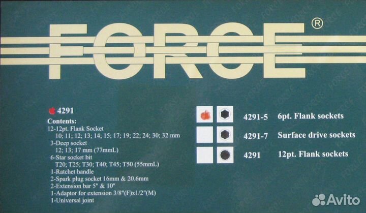 Force Набор головок и насадок 6-гр. 1/2 28 пр