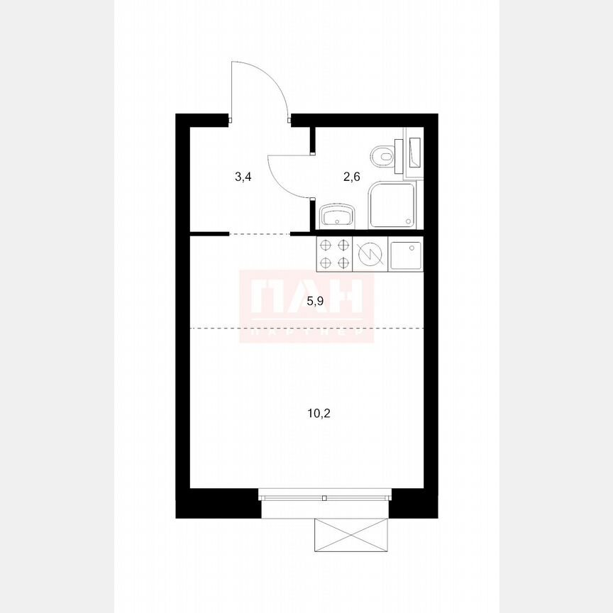 Квартира-студия, 22,1 м², 8/12 эт.