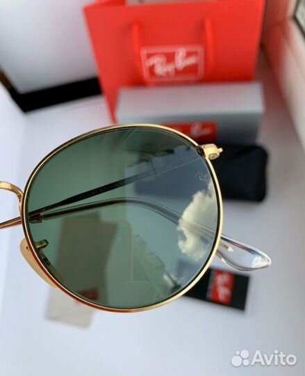 Очки ray ban round metal зеленые