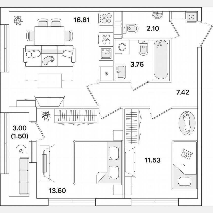 2-к. квартира, 56,7 м², 9/12 эт.