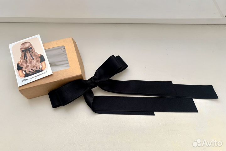Атласный черный бант для волос новый на заколке
