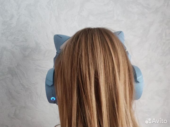 Наушники с кошачьими ушками голубые