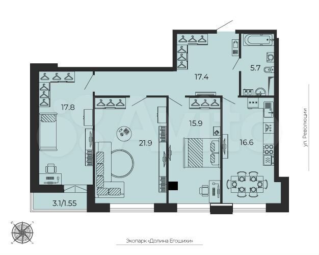 3-к. квартира, 95,7 м², 23/25 эт.