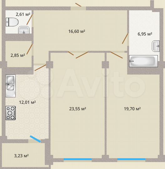 2-к. квартира, 88,3 м², 10/16 эт.
