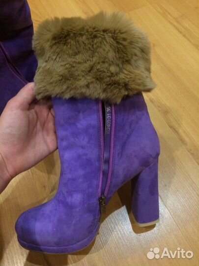 Сапоги замшевые фиолетовые (мех кролика)