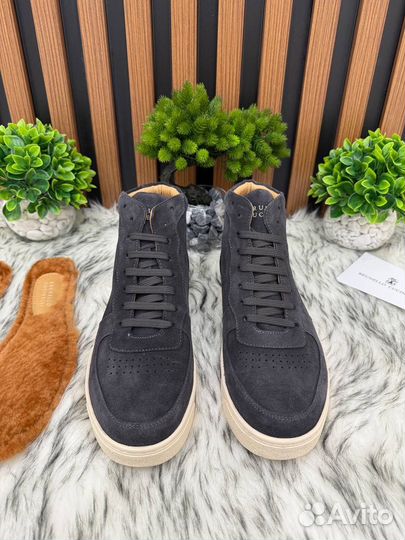 Высокие кеды замшевые Brunello Cucinelli графит