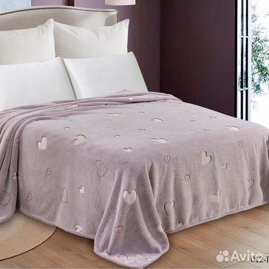 Плед светящийся 180х200см, Сердечки, велсофт 260г