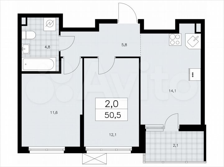 2-к. квартира, 50,5 м², 2/11 эт.