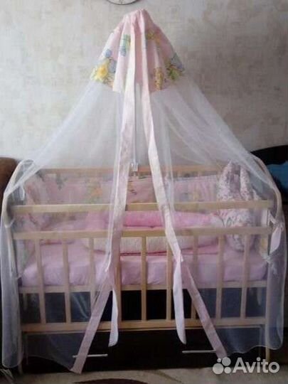 Детская кроватка с маятником+балдахин и бортики