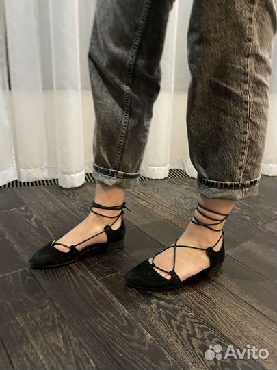 Балетки на шнурках черные 36