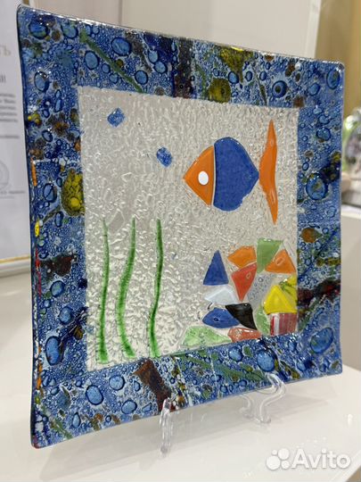 Тарелка подводный мир в технике фьюзинг