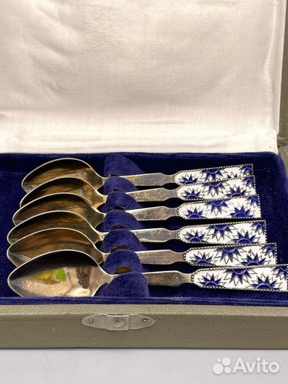 Кофейные ложки серебро 875 эмаль СССР