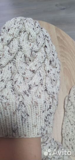 Комплект (шапочка, снуд, варежки) шерсть