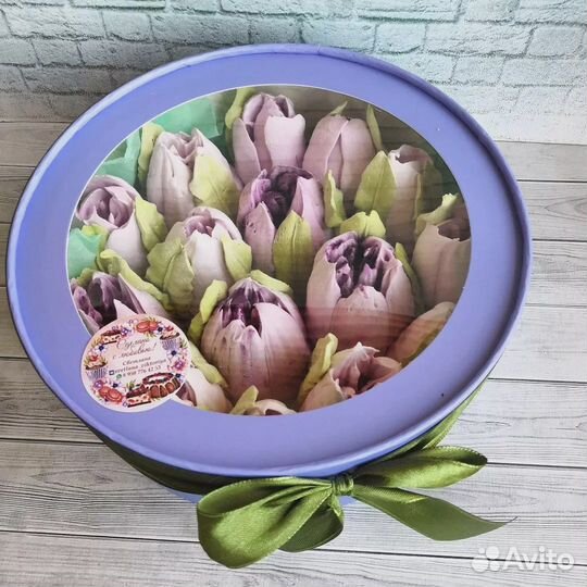 Зефирные цветы в коробке, зефирные букеты, зефир