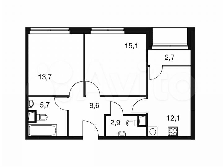 2-к. апартаменты, 60,4 м², 2/19 эт.