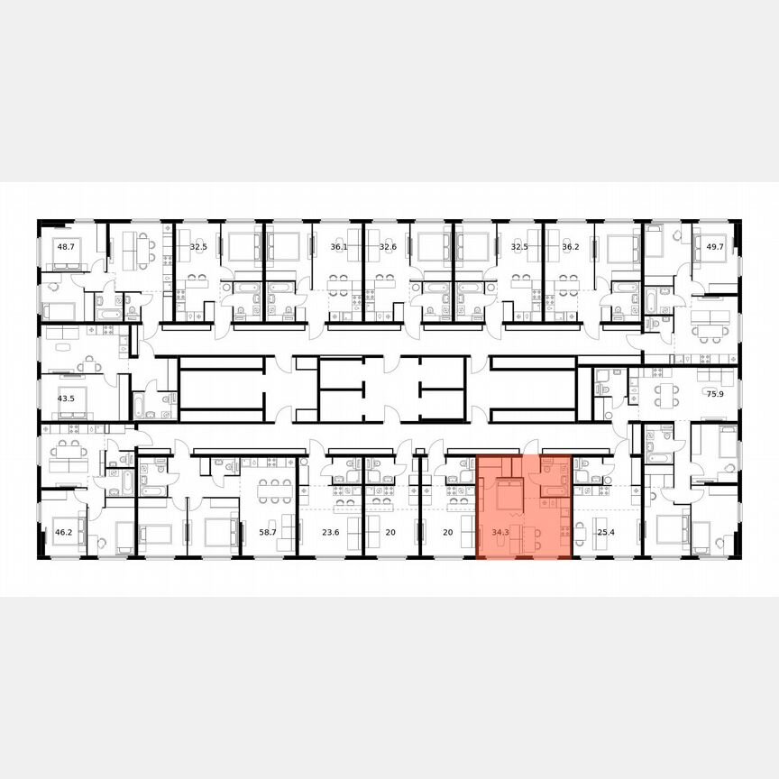 1-к. квартира, 34,3 м², 11/25 эт.