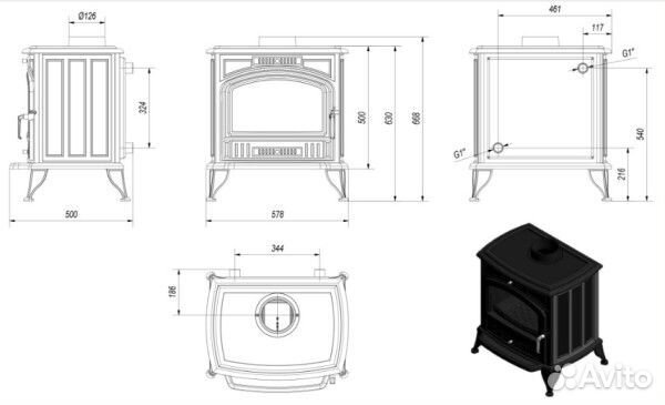 Печь-камин Kratki Koza/K6/W (c водяным контуром)