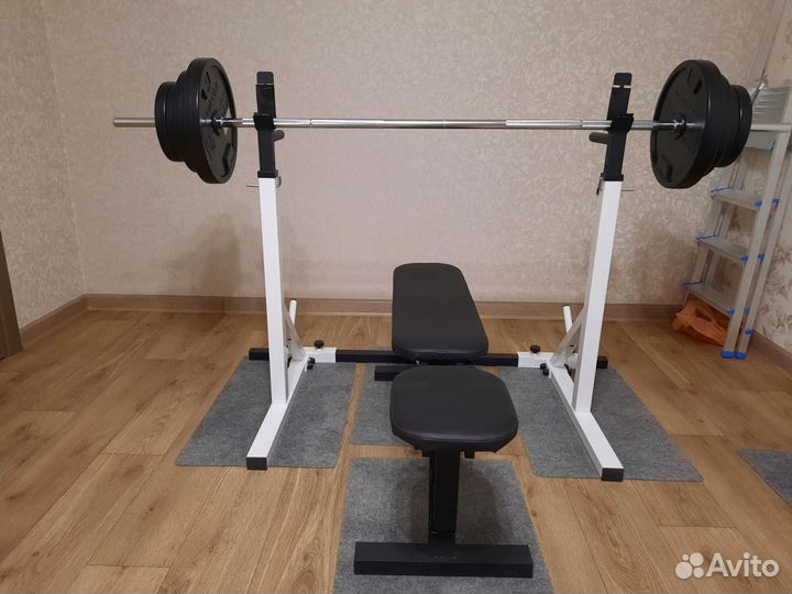 Стойка для штанги,скамья, штанга 90 кг