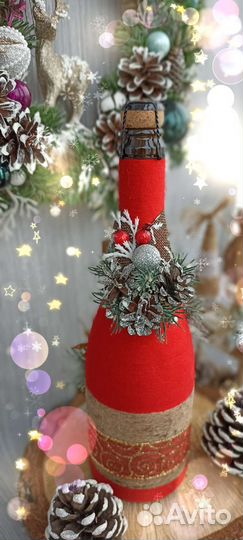 Новогоднее украшение на бутылку