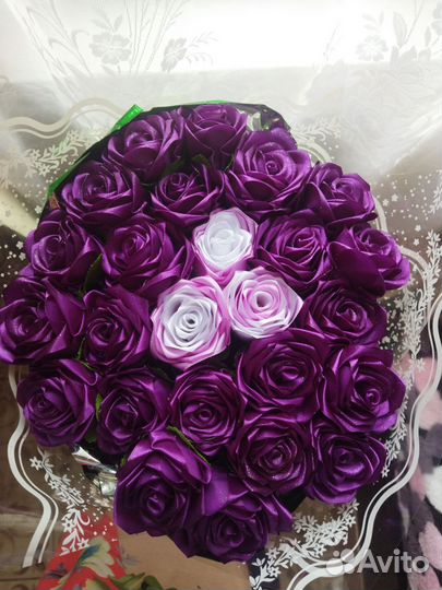 Букет роз из атласных лент