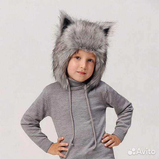 Детская зверошапка Серый Волк-мини. Волкошапка