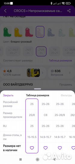 Резиновые сапоги crocs 25