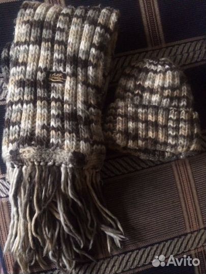 Комплект шапка и длинный шарф крупной вязки