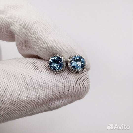 Золотые серьги топазы и бриллианты 0,128Ct 585