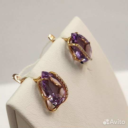 Золотые серьги 585 пробы бу аметист 2,91