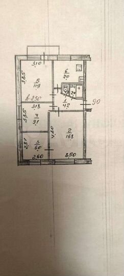 Доля в 4-к. квартире, 57,8 м², 5/5 эт.