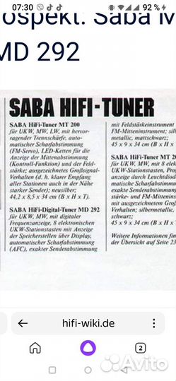 Saba hifi-tuner MD 292