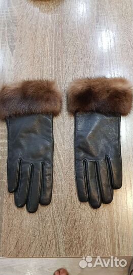 Перчатки кожаные с норкой