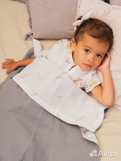 Серый плед детский муслиновый 4-слойный 90x120