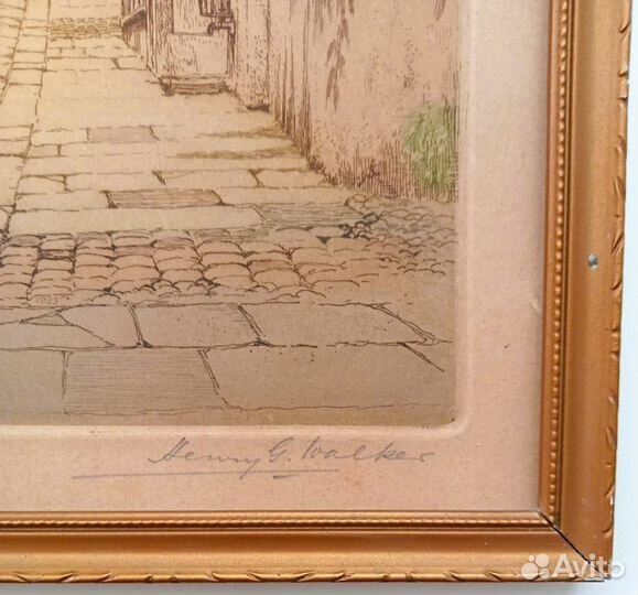 Антикварная цветная гравюра с подписью автора