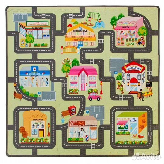 Коврик пазл (0+) Город, Зоопарк, Магазины
