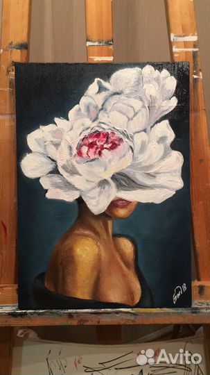 Картина маслом Пион